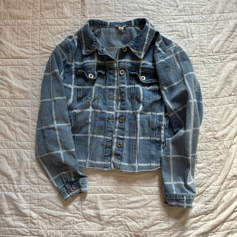 Tribal jeans Lightweight cropped checkered denim jacket women's XL cottagecore
